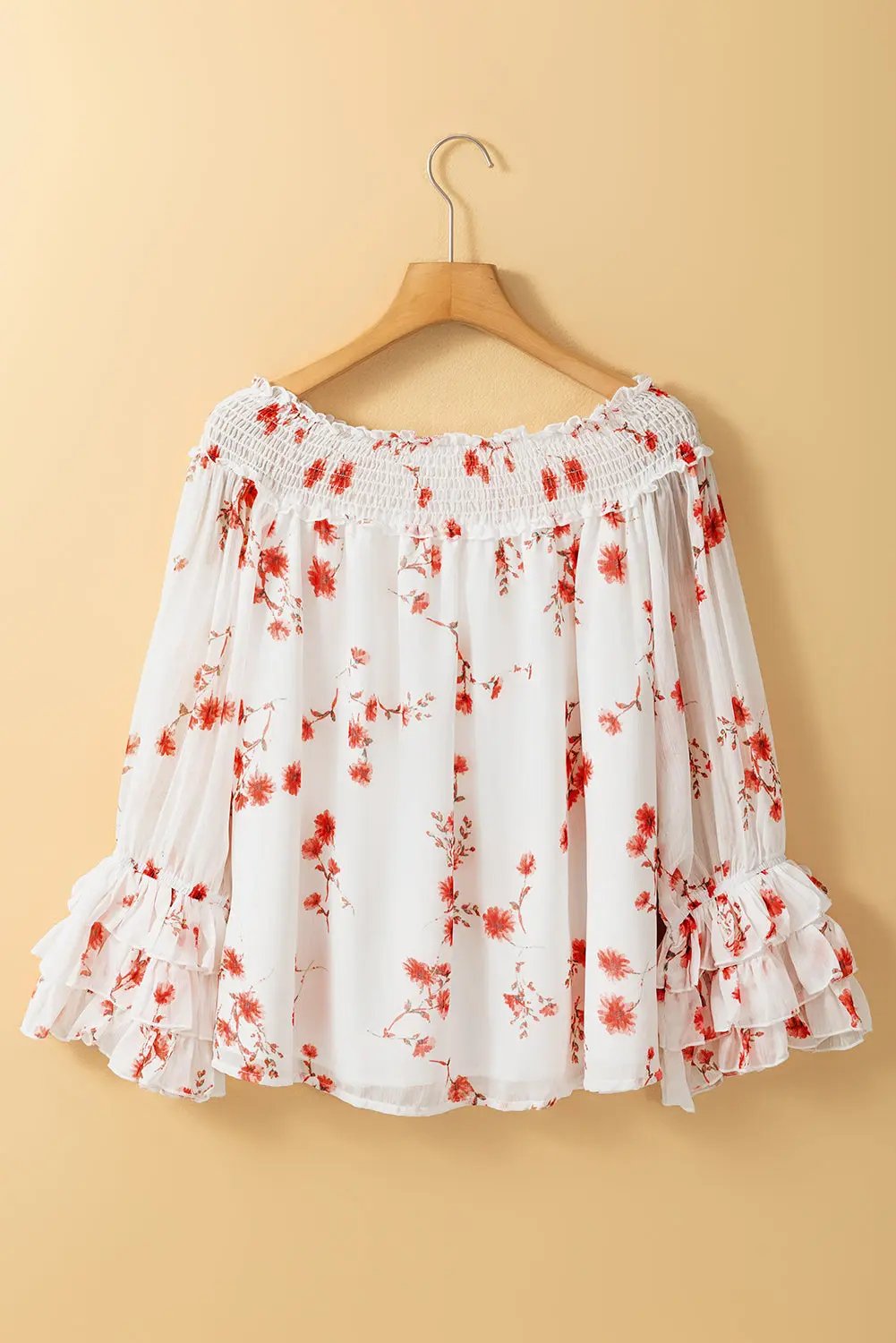 Blouse - Floral Ruffle Sleeve Off Shoulder - Daily Wear