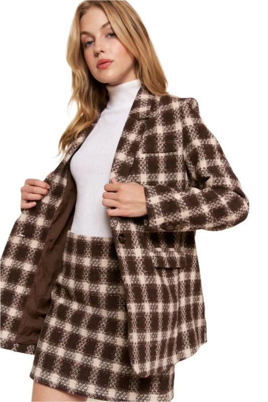 Trendsi Plaid brushed blazer for women