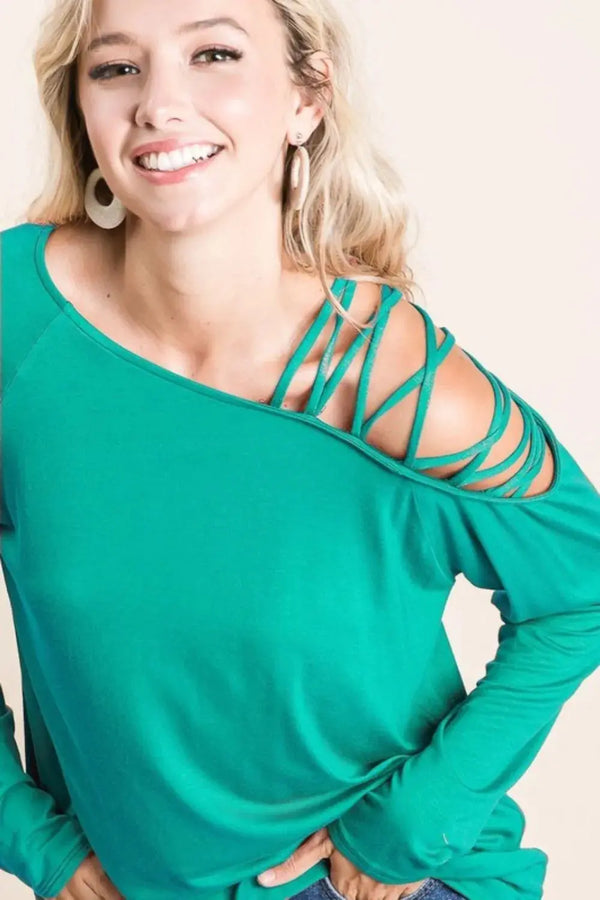 Jersey Knit Top - One Shoulder Criss Cross - Casual Tee