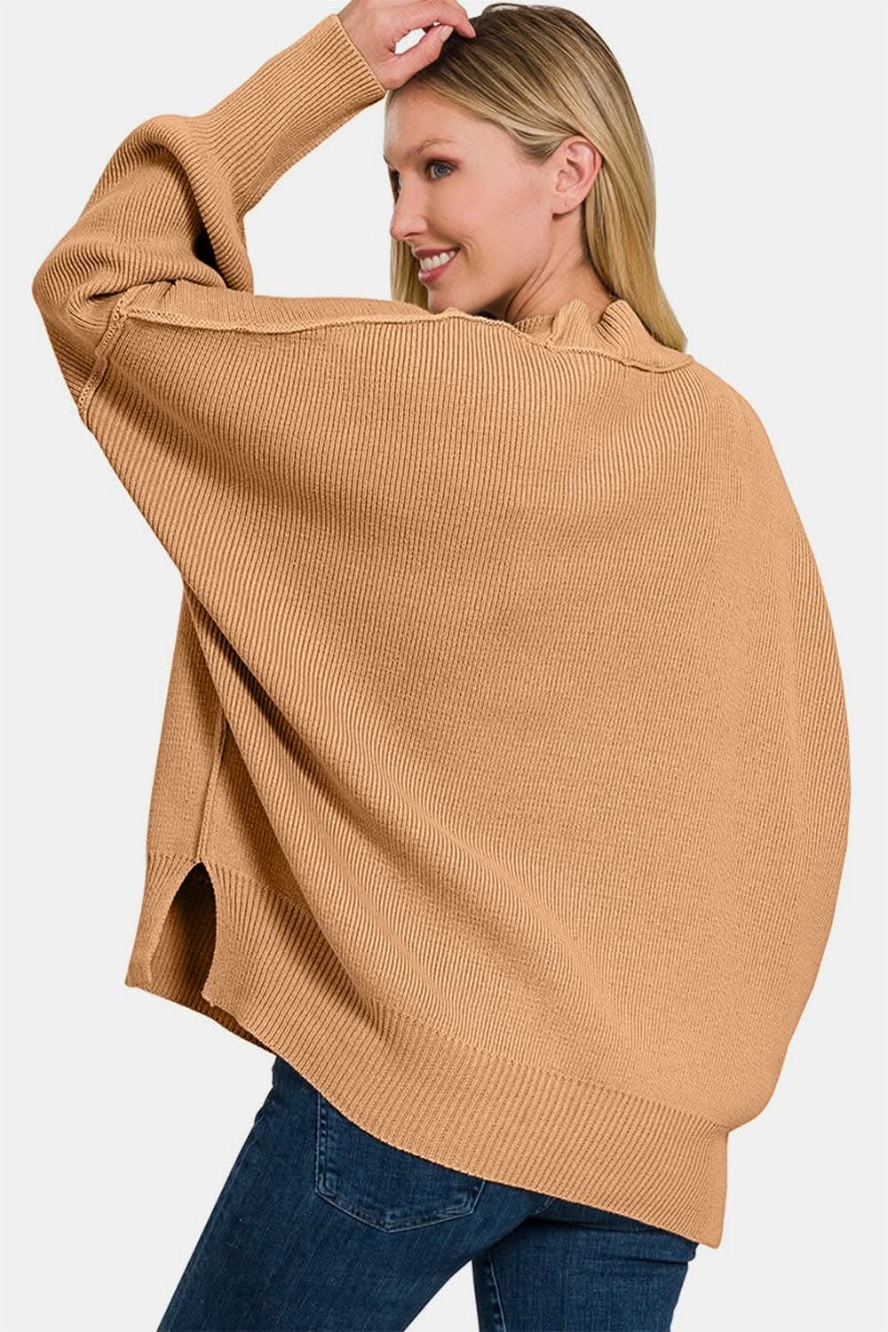 Trendsi Zenana oversized side-slit sweater
