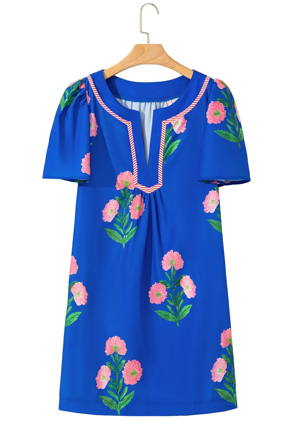 Mini Dress - Blue Floral Short Sleeve - Southern Belle Style