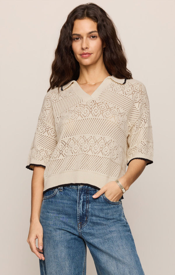 Z Supply - Denman Crochet Polo Sweater, Sandstone