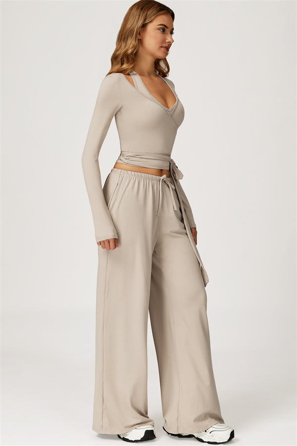 The Sprint Long Sleeve Crop Top Halter Tank Top Sweatpants 3-Piece Set