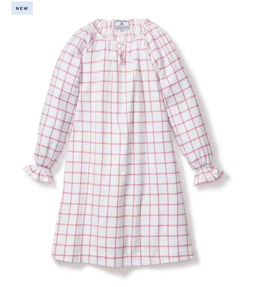Petite Plume - Girl's Twill Delphine Nightgown in Garnet Tattersall