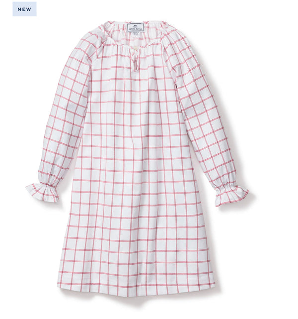 Petite Plume - Girl's Twill Delphine Nightgown in Garnet Tattersall