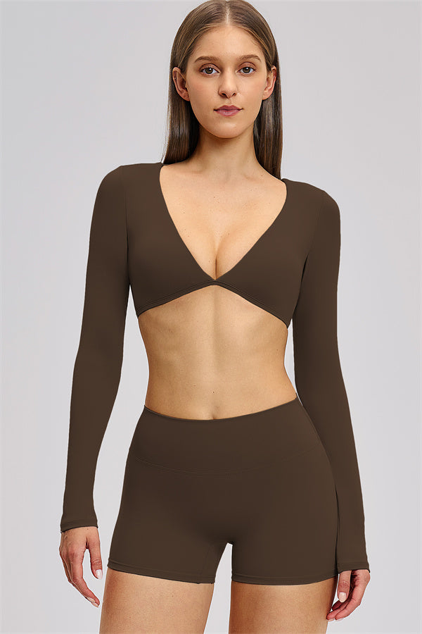 The Zestful Long Sleeve Crop Top Shorts 2-Piece Set