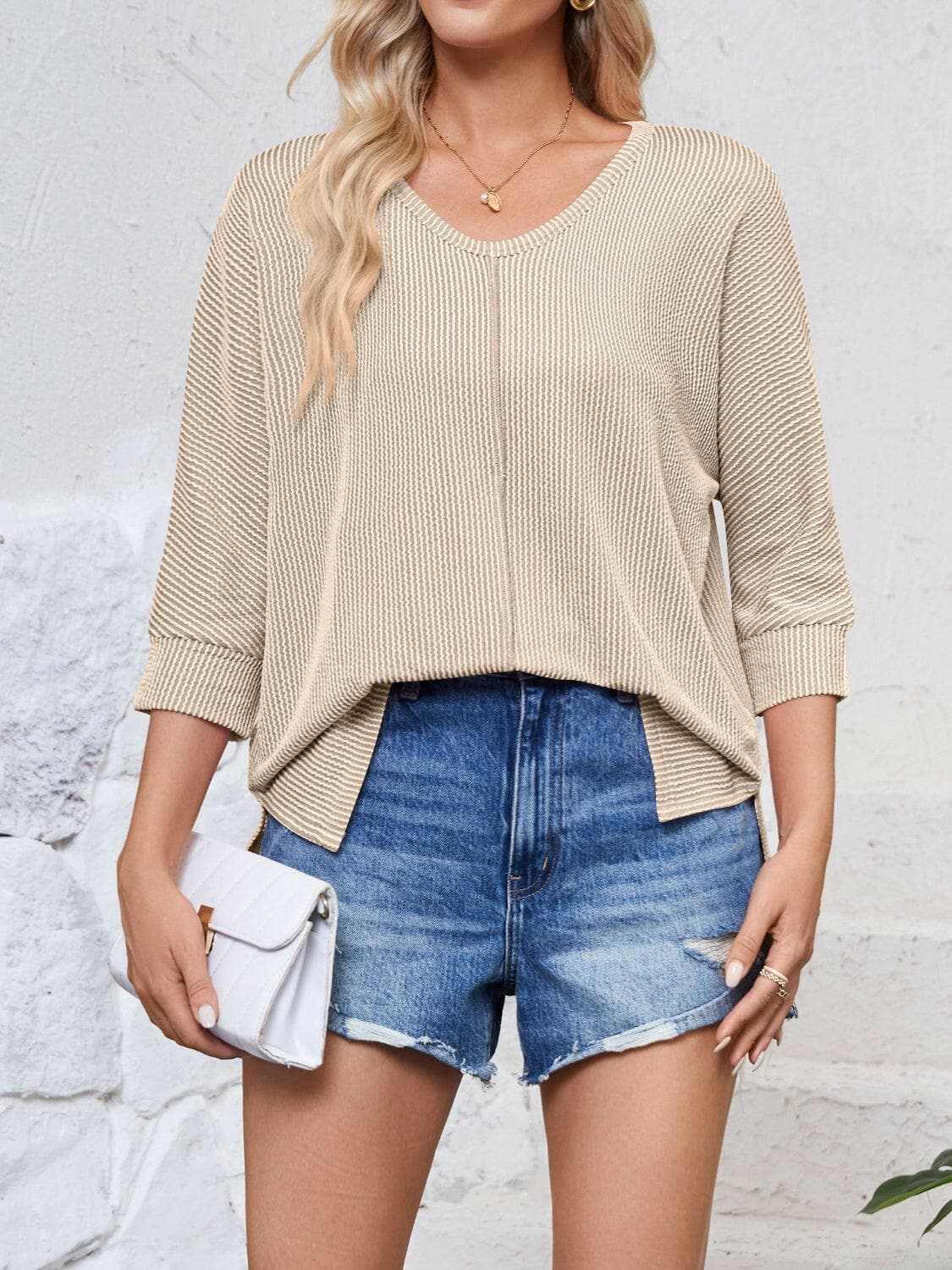 Trendsi just arrived - Textured 3/4 sleeve blouse