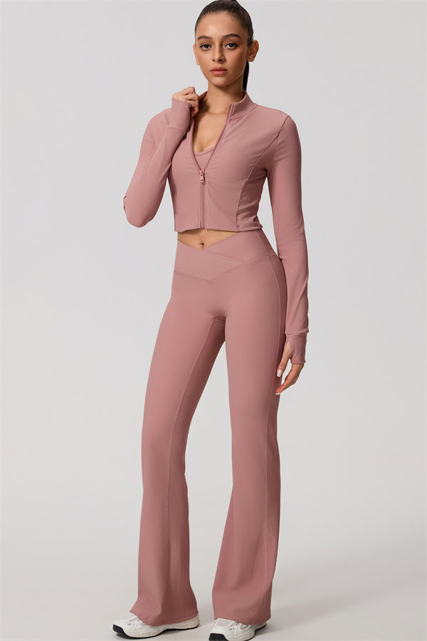 The Daze Zip Jacket Sports Bra Flared Leggings 3-Piece Set