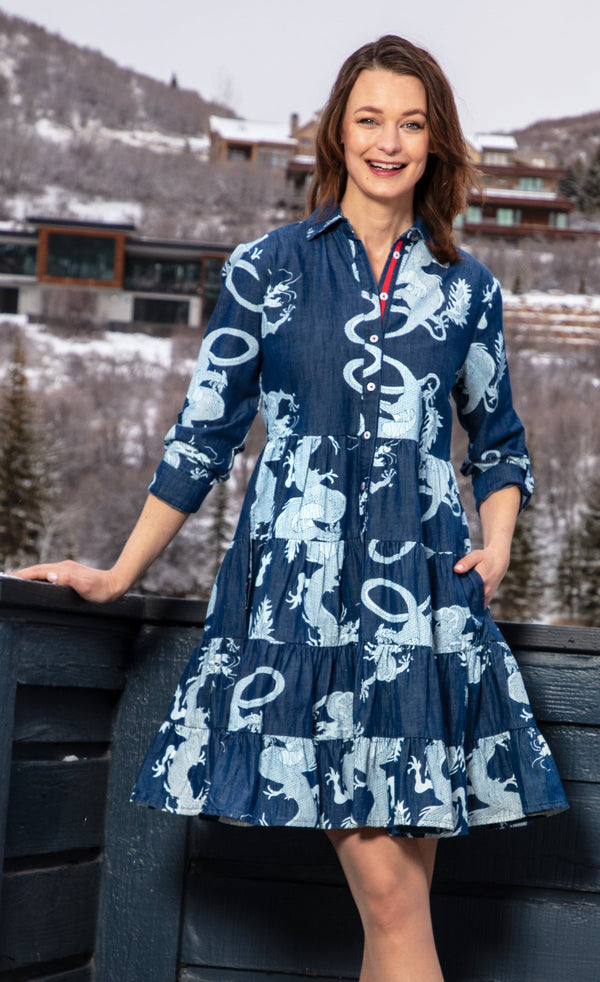 Delray Dress Denim Dragon