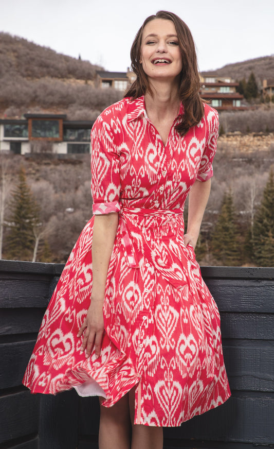 Mrs Maisel Dress Pink White Ikat