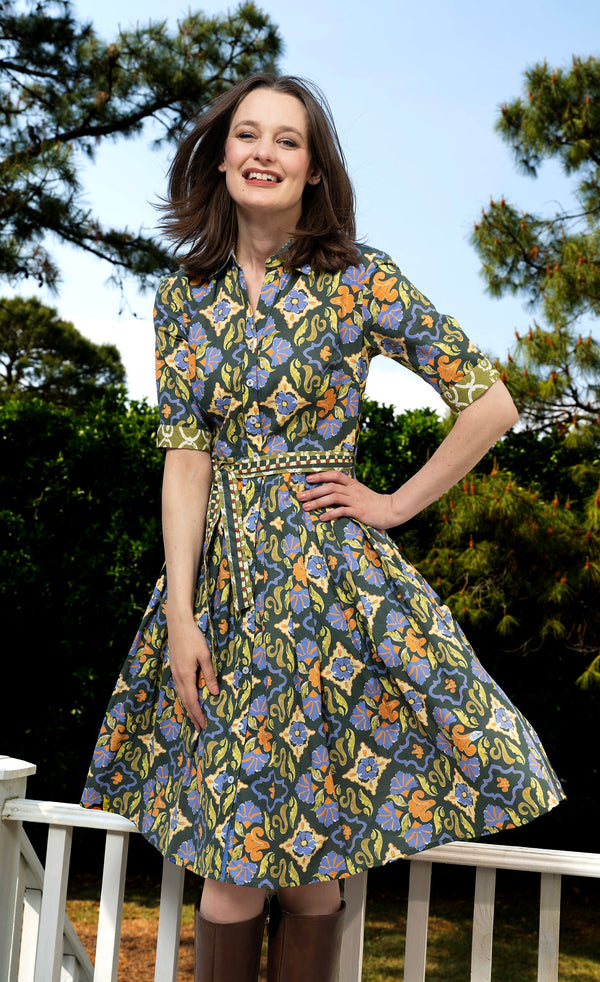 Mrs Maisel Green Rust Navy Ornate Print