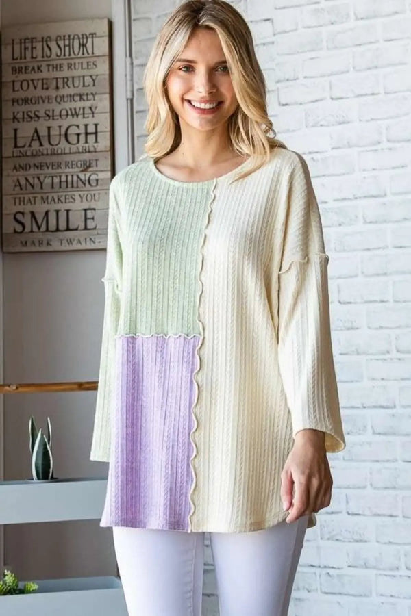 Trendsi Color Block Blouse Women's Casual Top Trendy, Comfortable