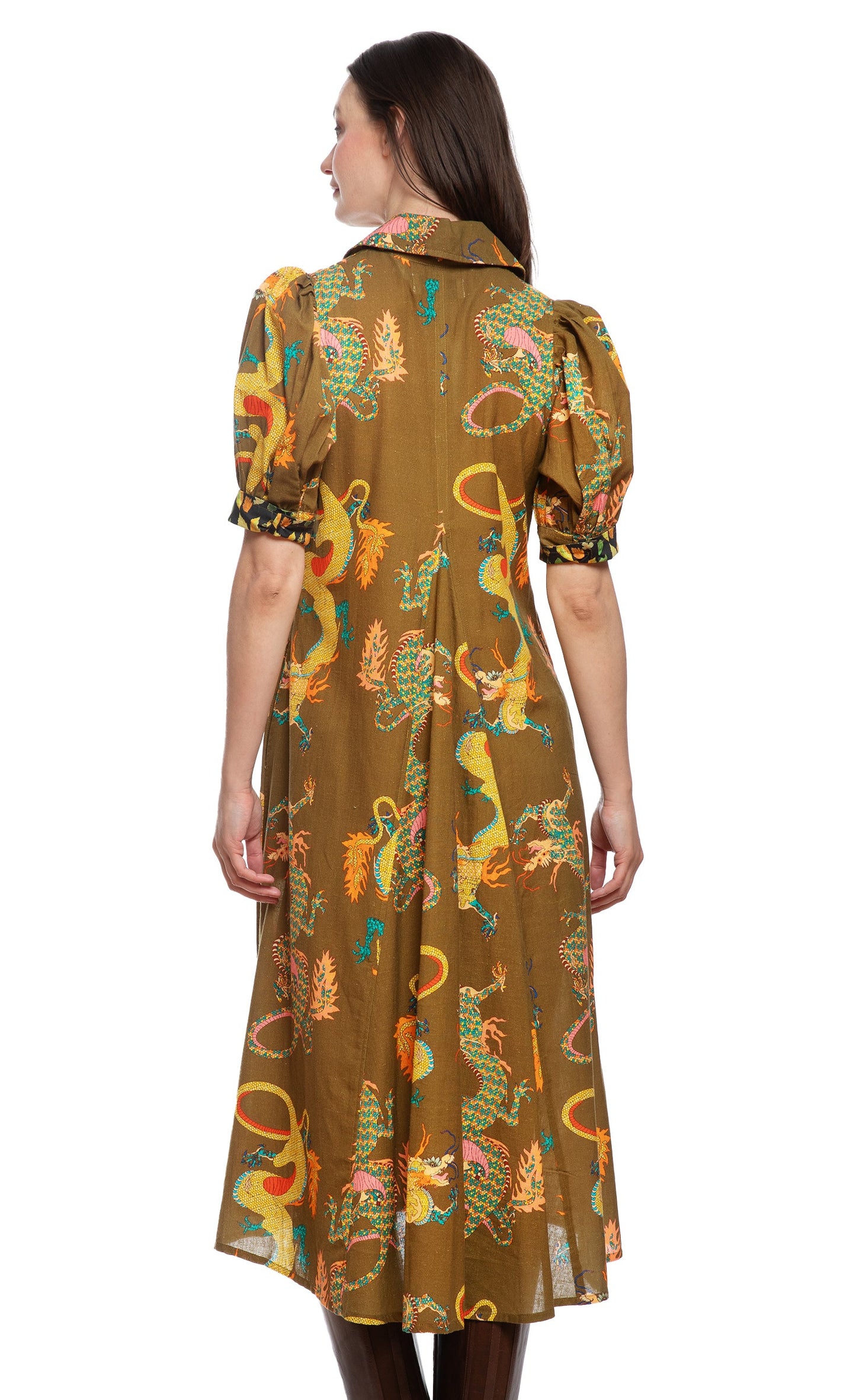 Montauk Dress Olive Dragon Print