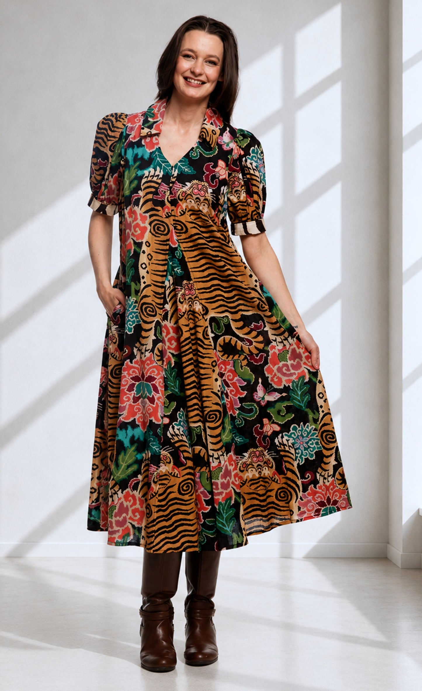 Montauk Dress Tiger Rug Print