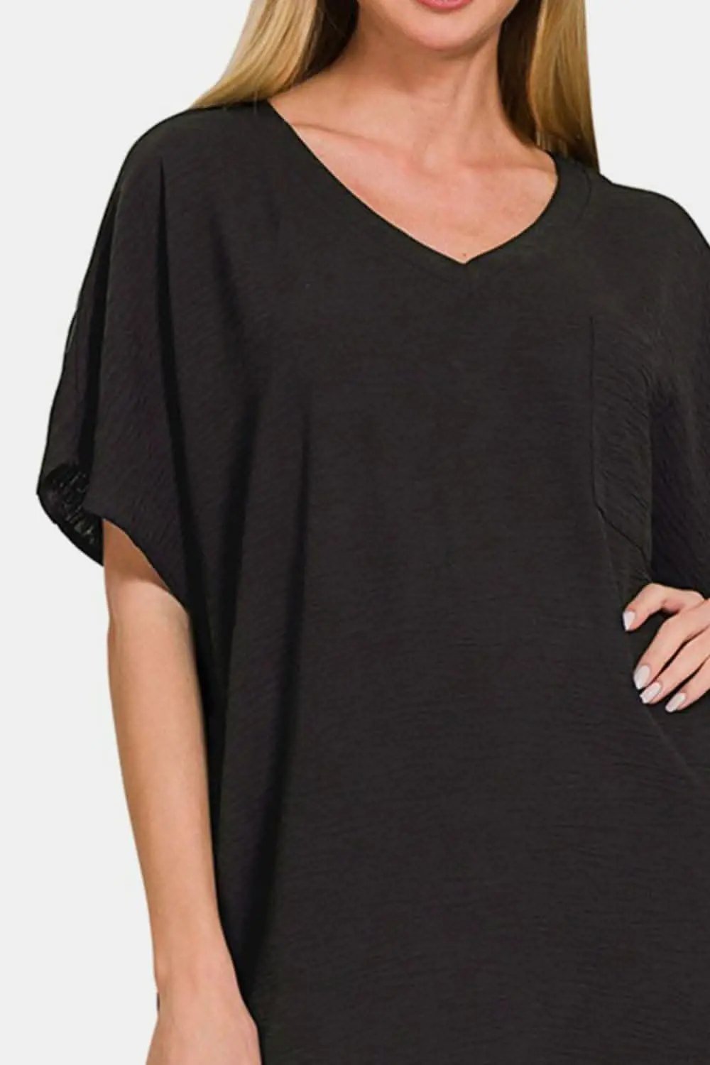 Trendsi Zenana V-Neck Tee Dress with Pockets for Effortles