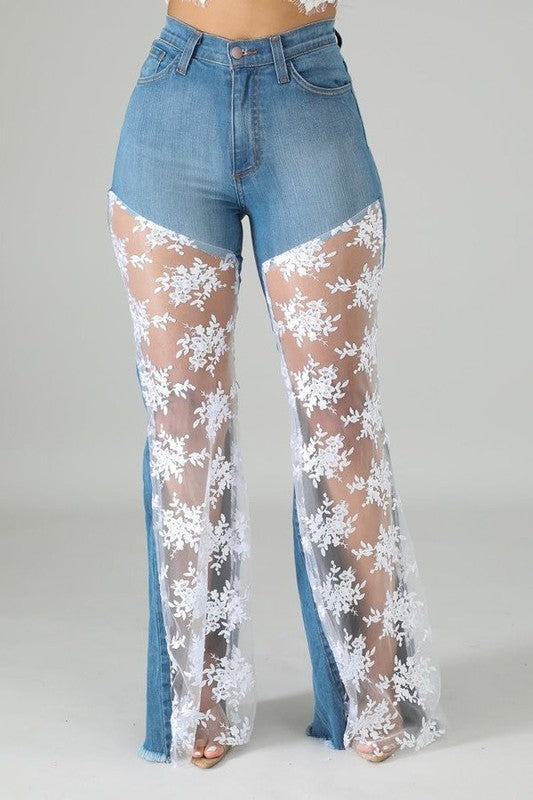 GJG Denim |Lace Bell Bottom Jean