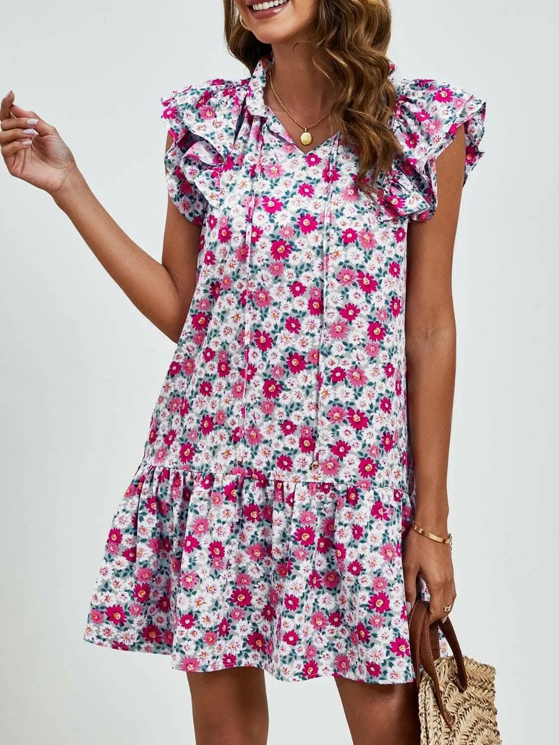 Trendsi swimwear - Floral Cap Sleeve Mini Dress