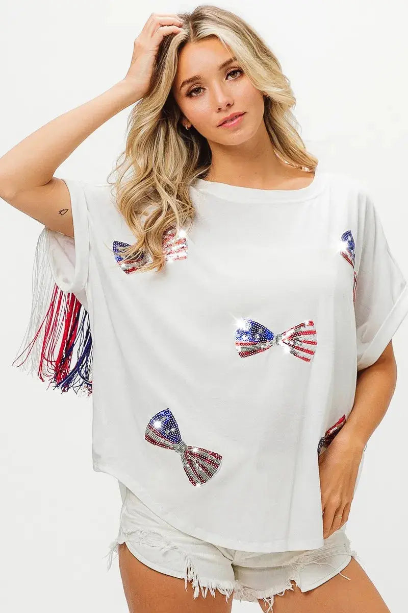 Women's T-Shirt - Sequin Flag - Patriotic USA