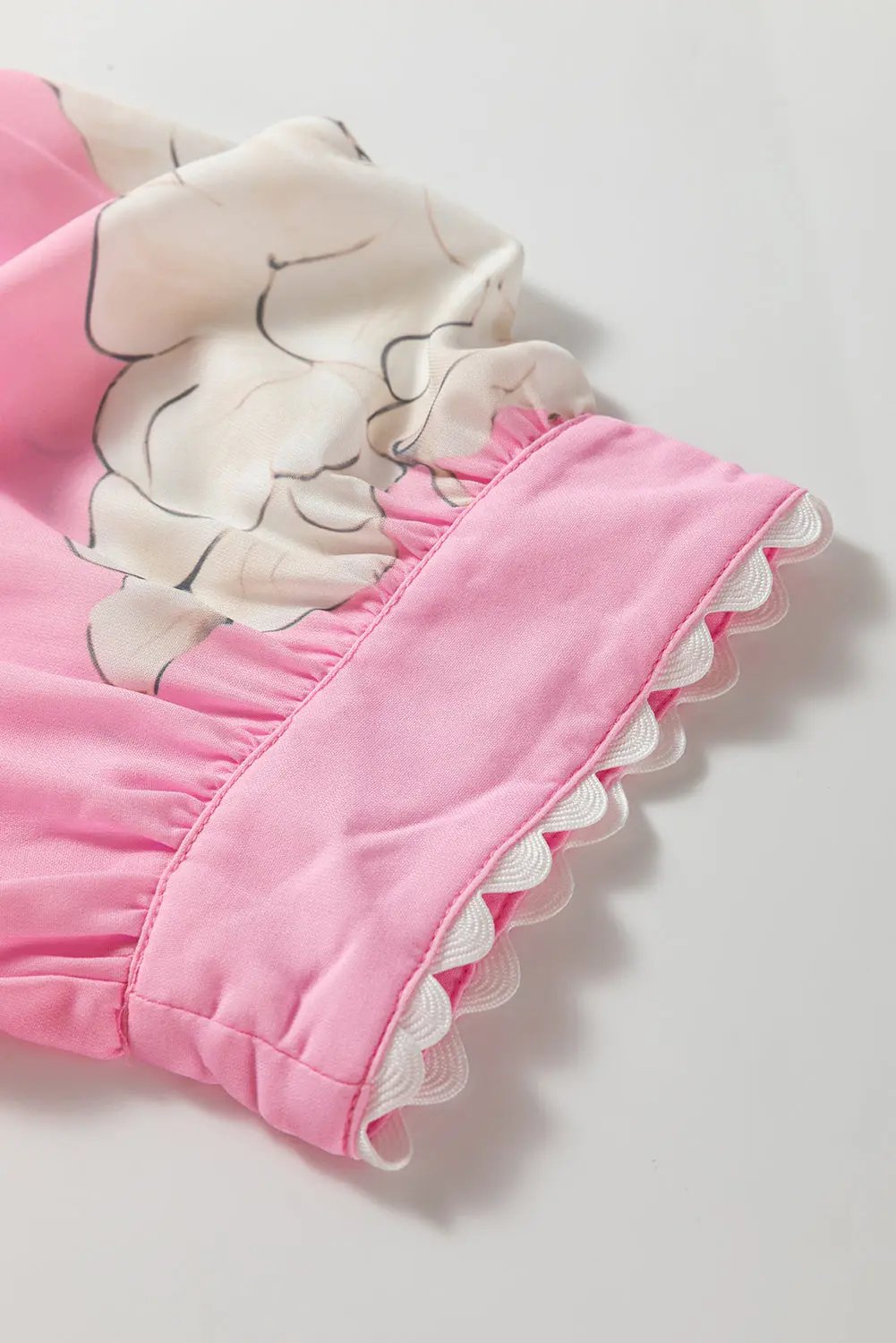 Love Salve Pink Floral Shirt Women's Daily Southern Belle Top Ric Rac Trim Cute