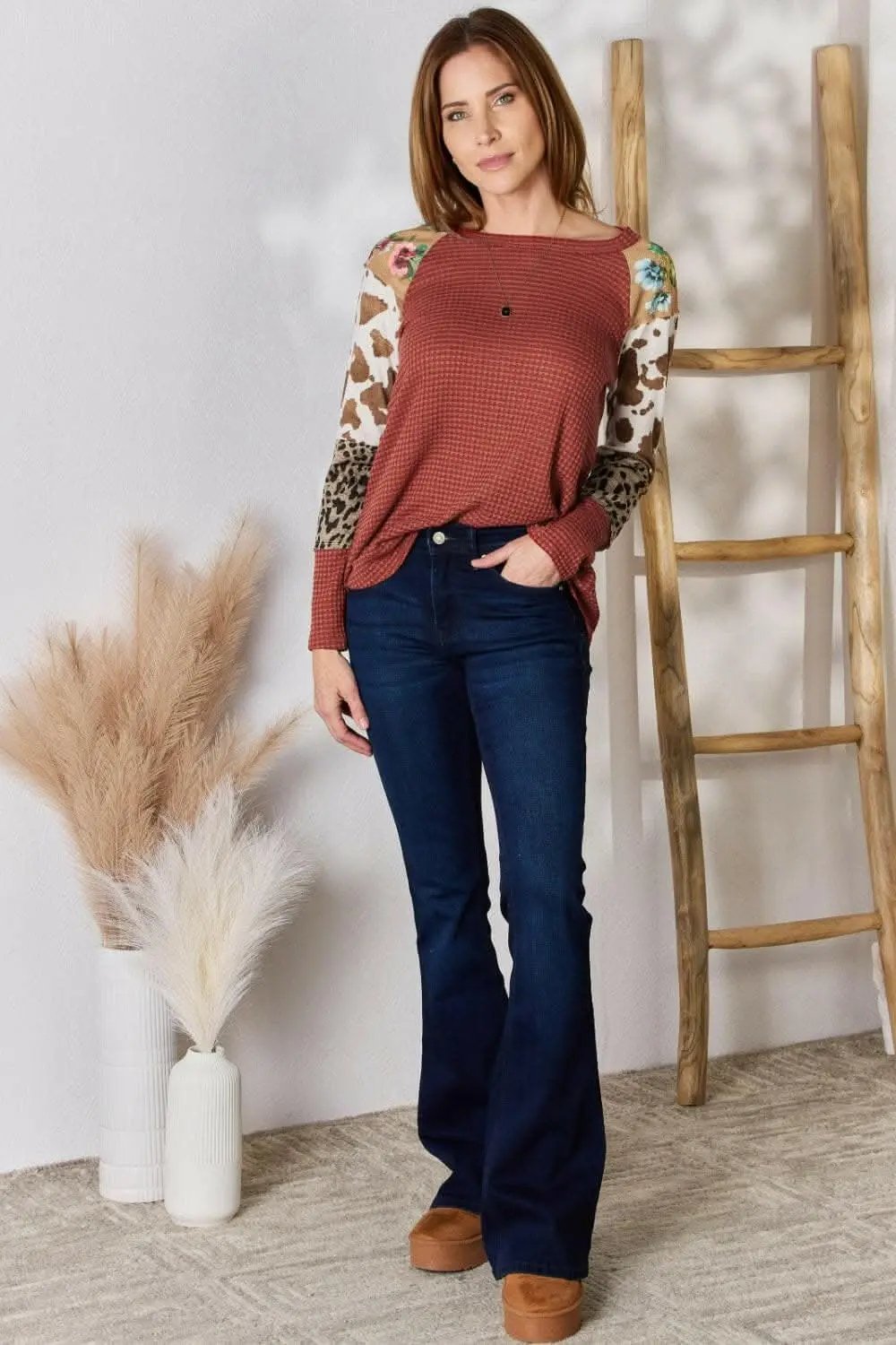 Leopard Knit Blouse - Long Sleeve - Relaxed Fit