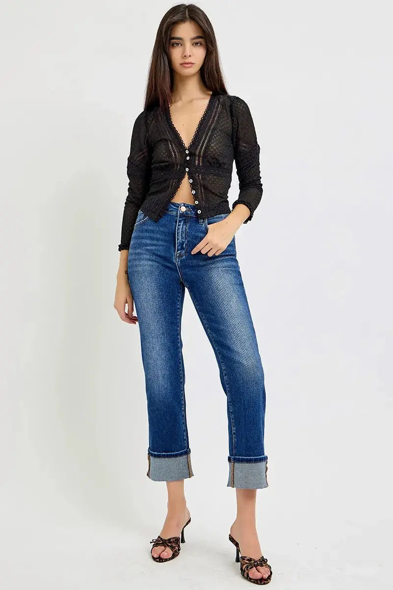 Jeans - High Rise Plus Size - Ankle Straight Cuffed