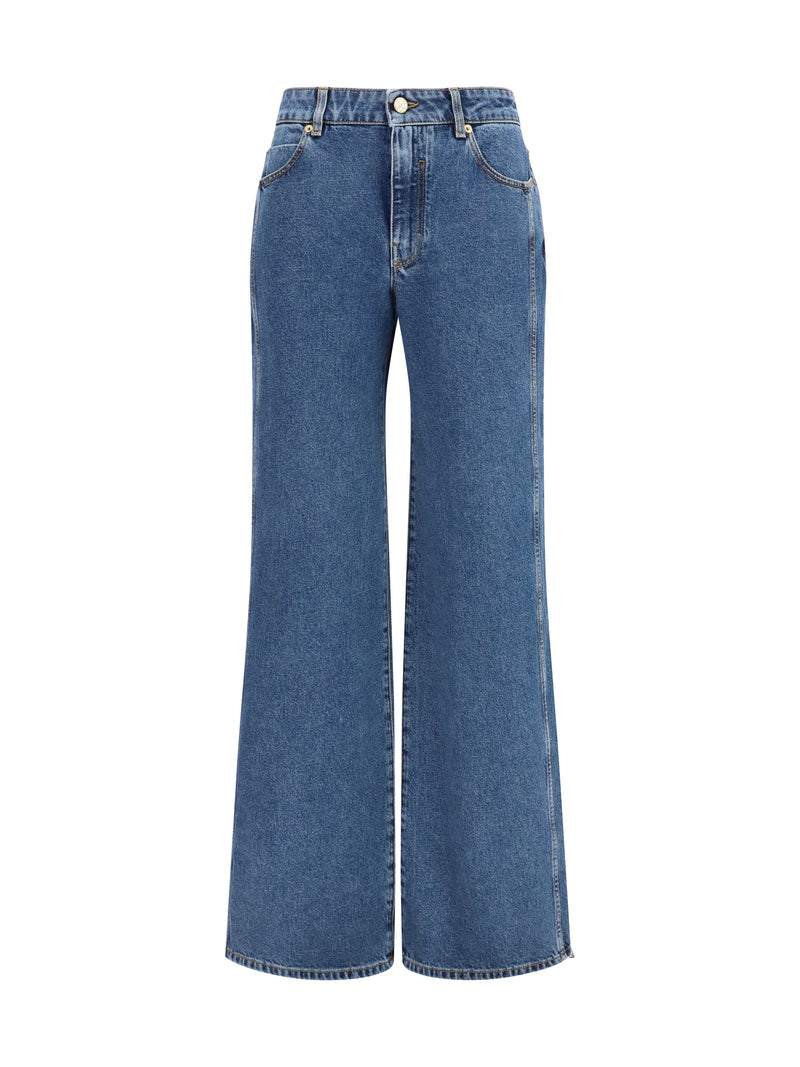 Jeans Straight Wide-Leg Dark Denim Blue