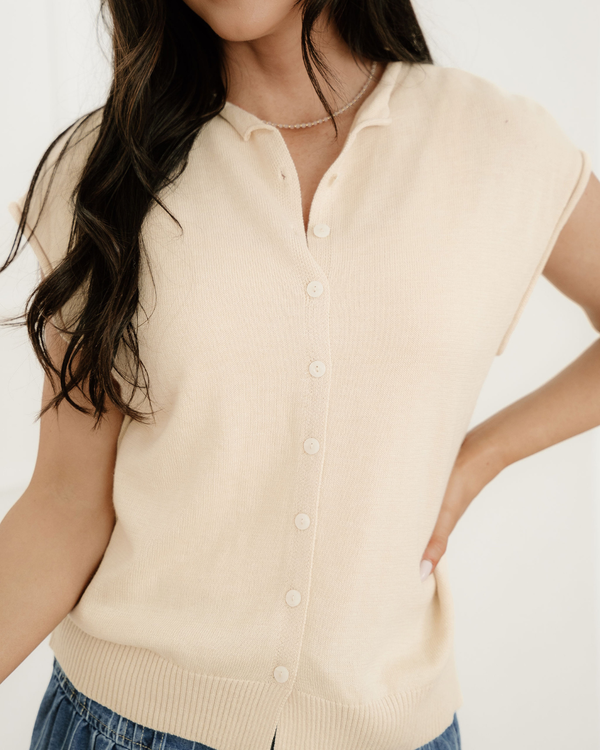 Kiara Rolled Hem Cap Sleeve Sweater Top