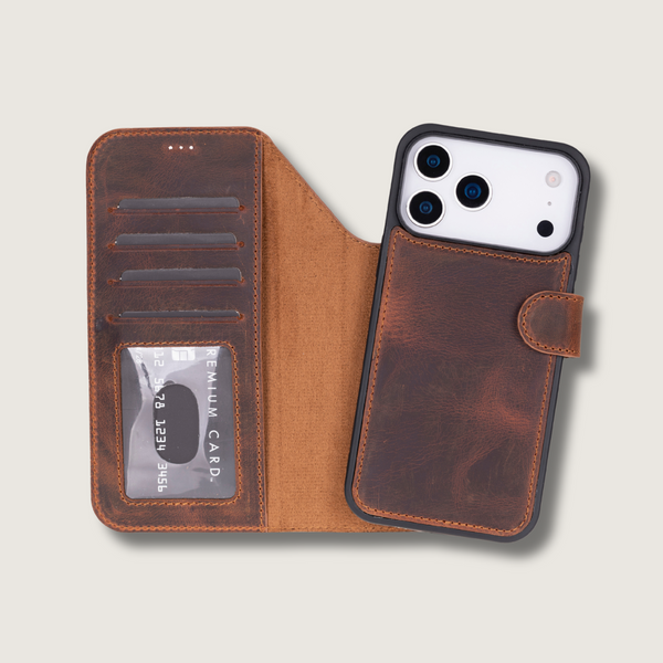 Leather iPhone 18 Pro Wallet Case – Brown - Austin