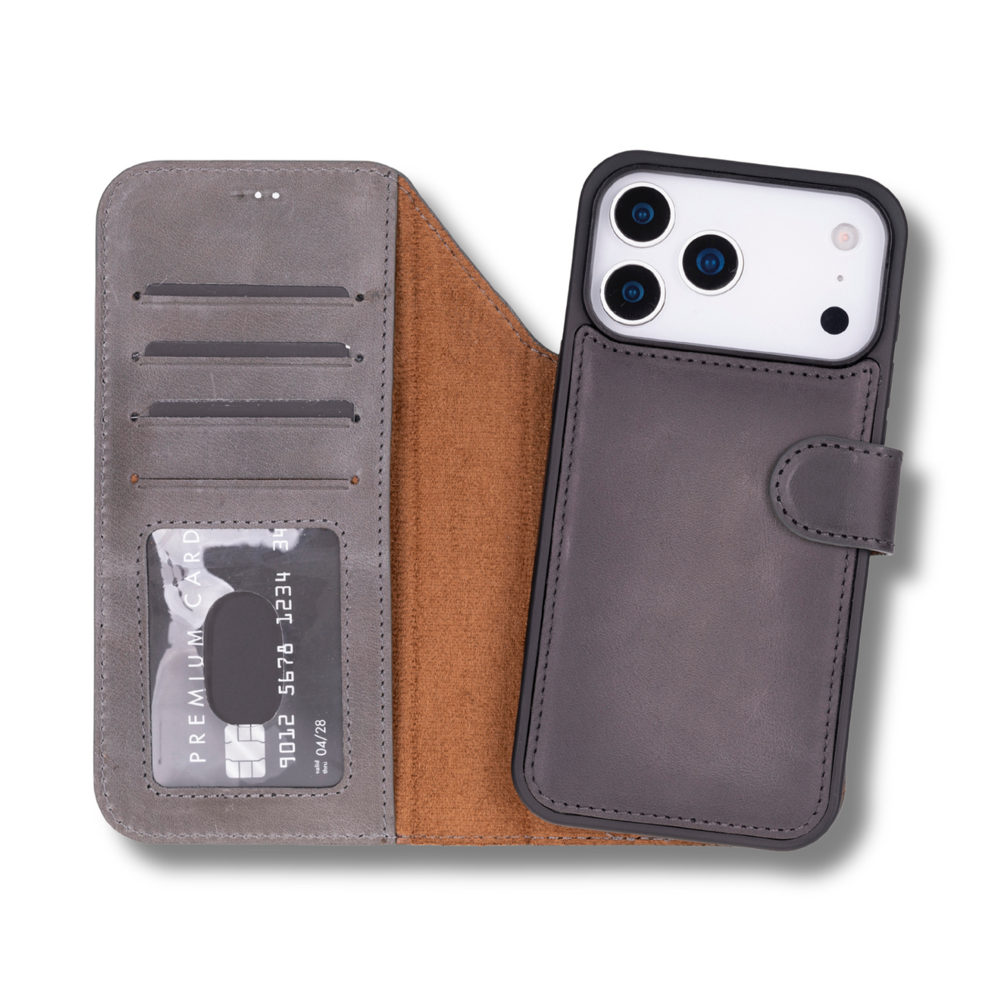 Leather iPhone 18 Pro Max Wallet Case – Gray - Austin