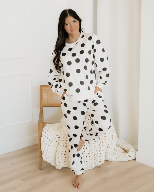 Polka Dot Pullover Drawstring Jogger Pant Set