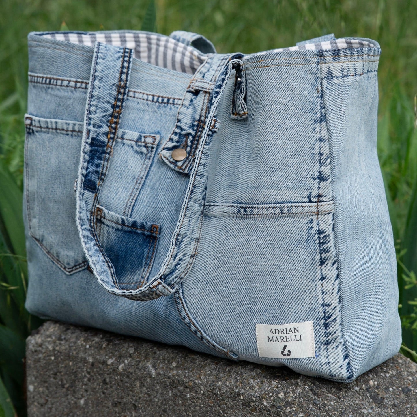 Brooklyn Heritage Tote / Recycled Denim Snow White