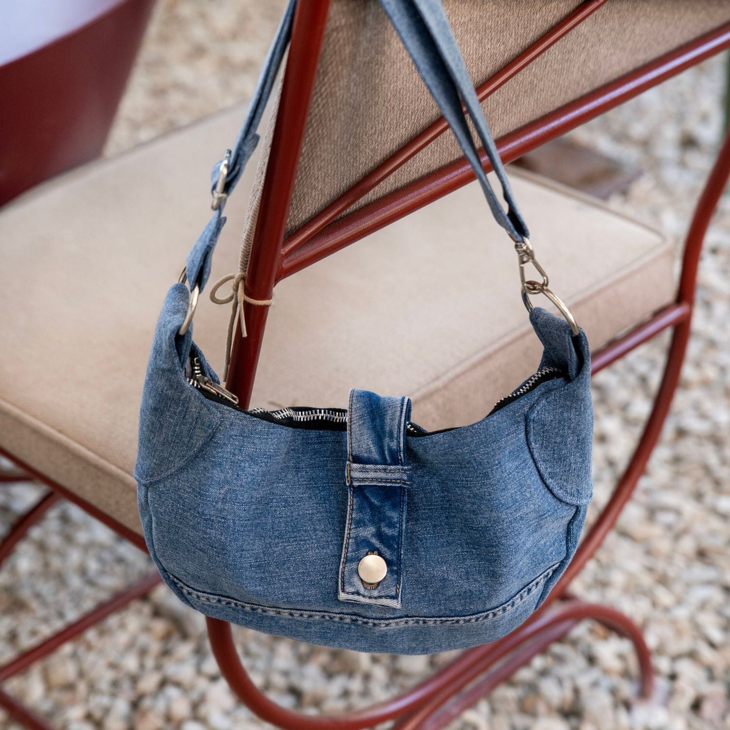 Brooklyn Crescent / Upcycled Denim Crossbody Light Blue