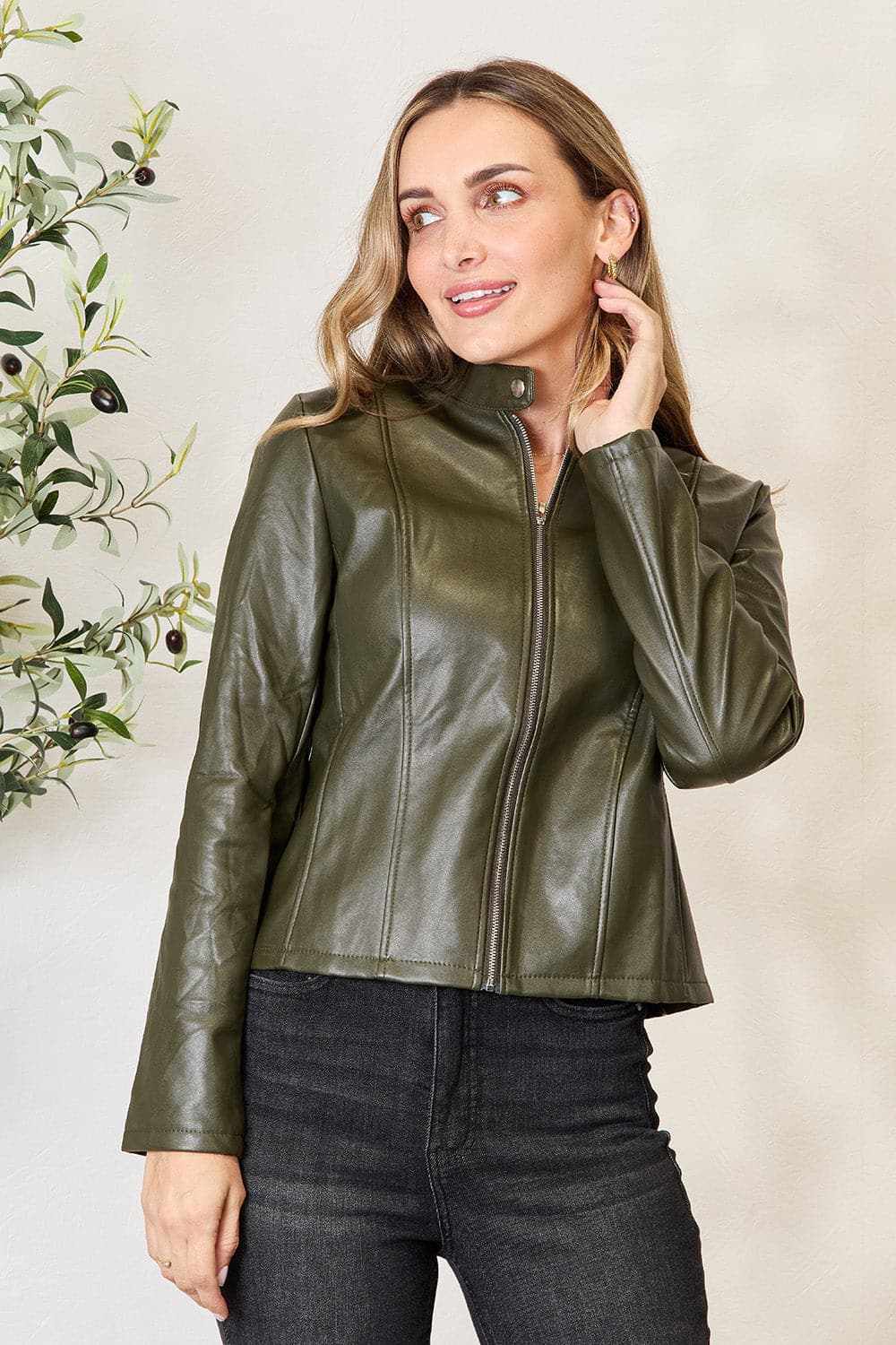 Trendsi Chic mock neck zip-up jacket