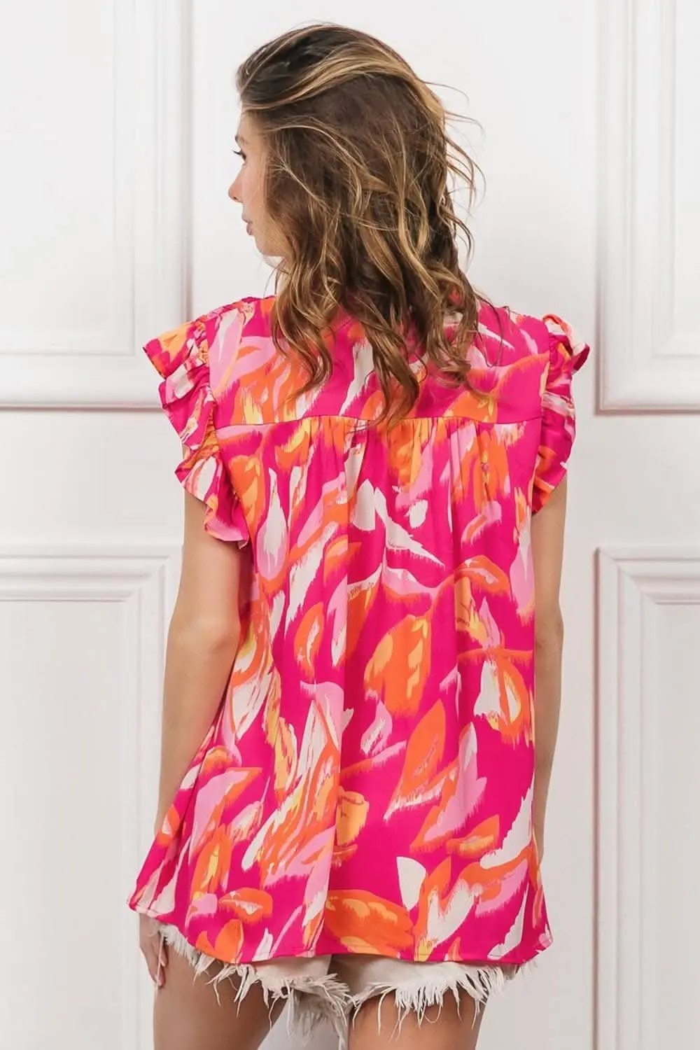 Trendsi BiBi floral ruffle top, smocked yoke