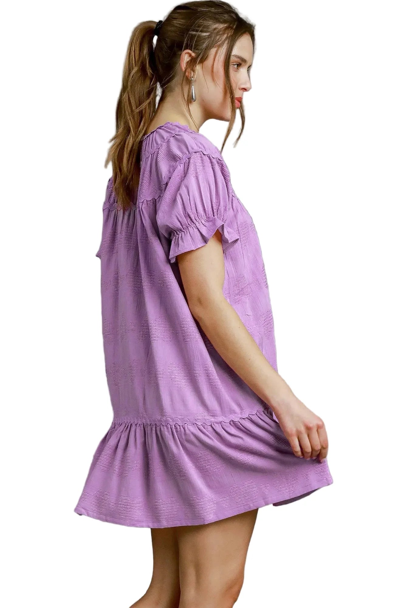 Heart Pattern Short Sleeve Ruffle Babydoll Dress