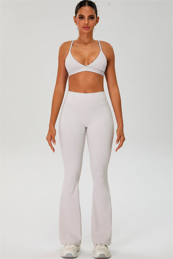The Ember Sports Bra Crop Top Flared Leggings 3-Piece Set
