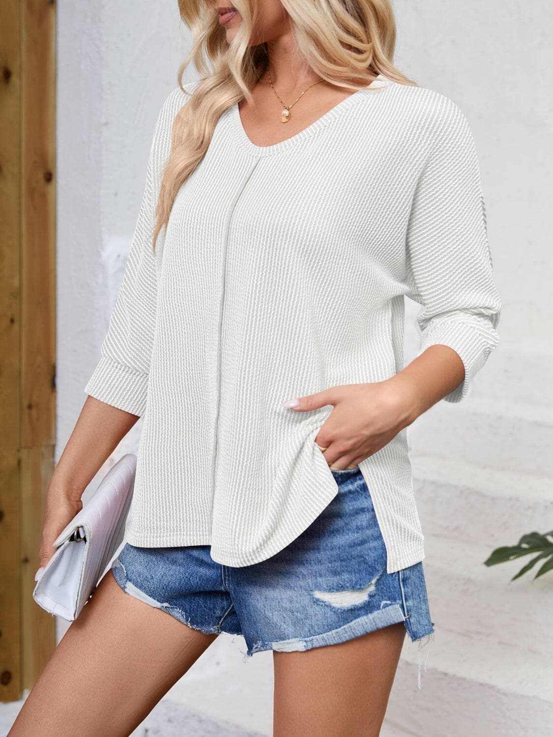 Trendsi just arrived - Textured 3/4 sleeve blouse