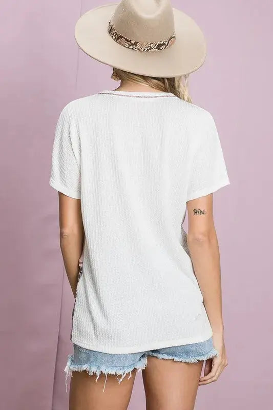 Women's Top - Color Block Waffle Knit - Casual Soft