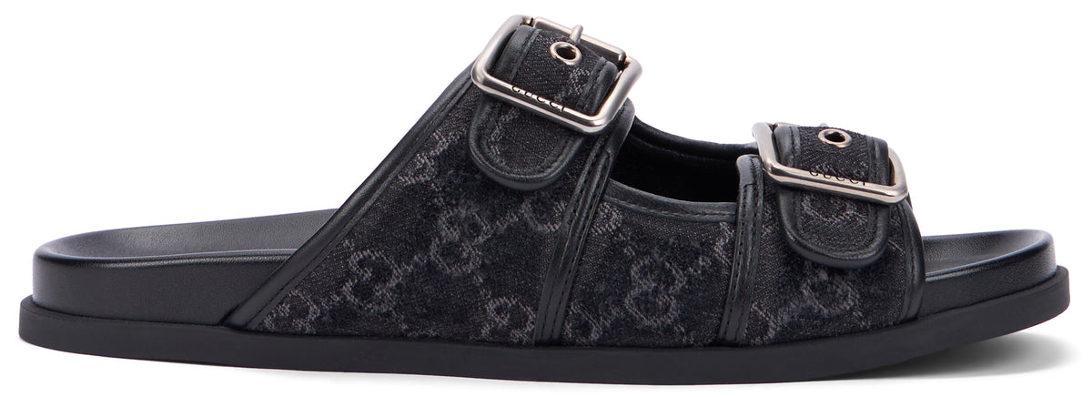 Gucci Denim Slider Sandals Black, view 2