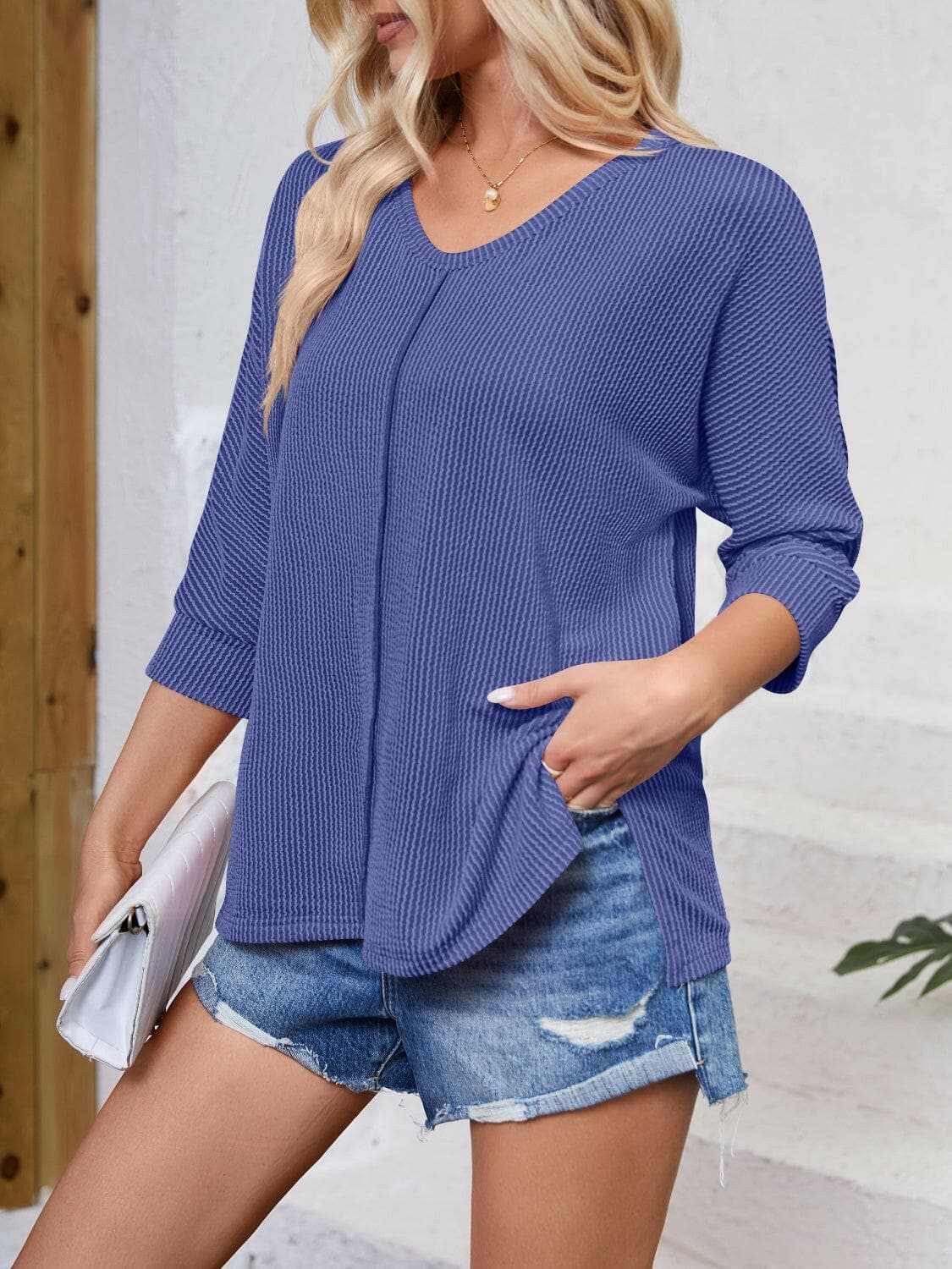 Trendsi just arrived - Textured 3/4 sleeve blouse