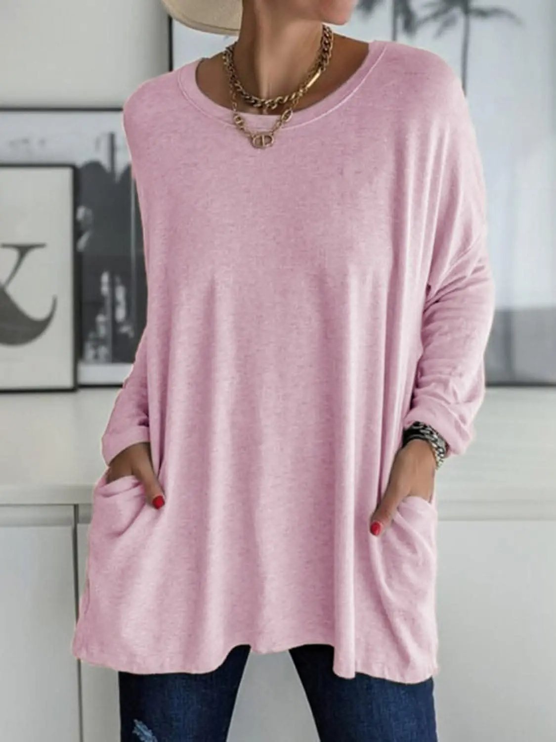 Trendsi Pocketed long sleeve tee - chic style