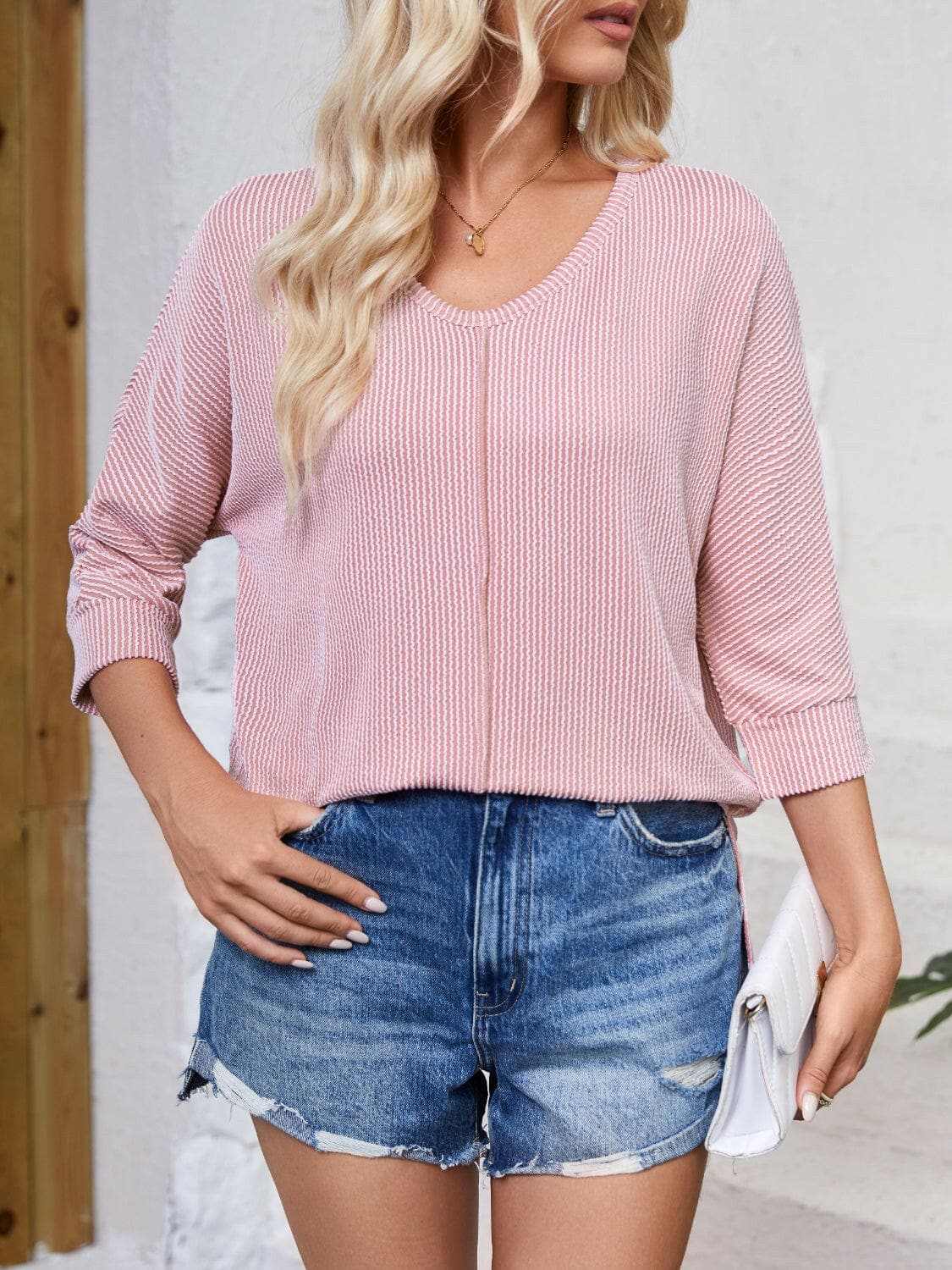 Trendsi just arrived - Textured 3/4 sleeve blouse