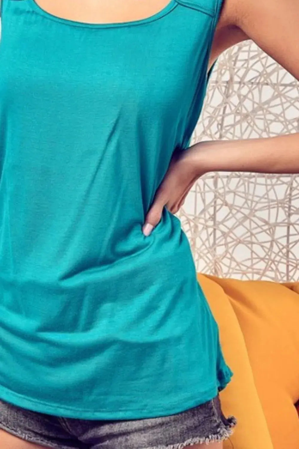 Rayon Knit Tank Top - Cutout Detail - Casual Sleeveless