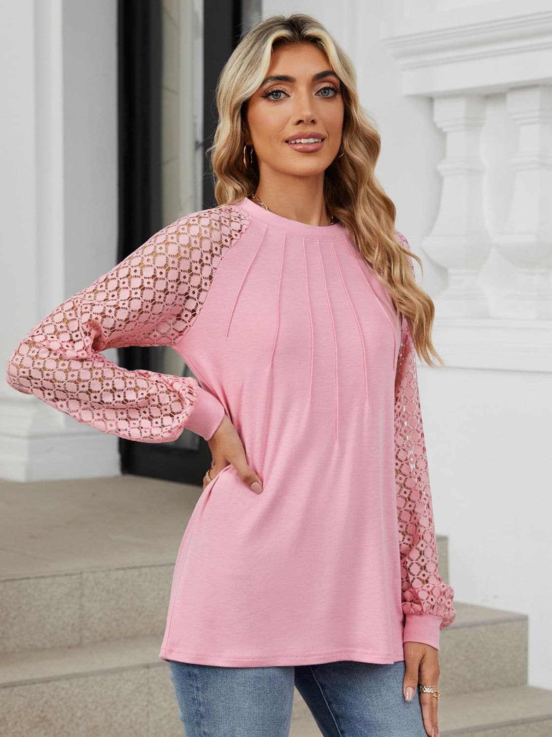 Trendsi Lace long sleeve top in black