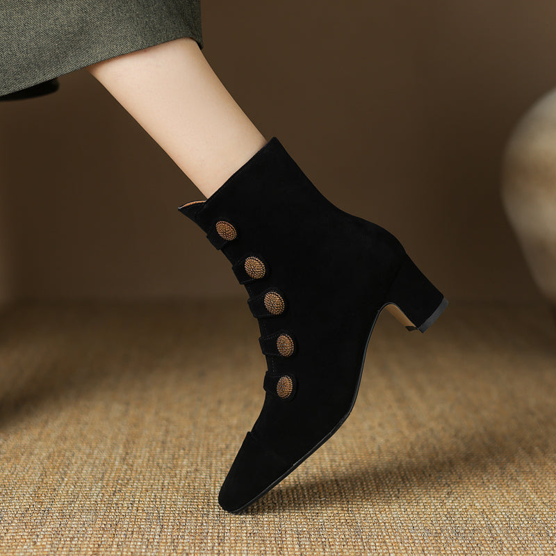 Women’s Retro Suede Chunky-Heel Side-Zip Ankle Boots