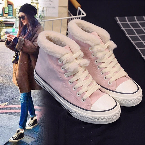 Women’s Warm Canvas Shoes | Plush Cotton Lined Flat Winter Shoes