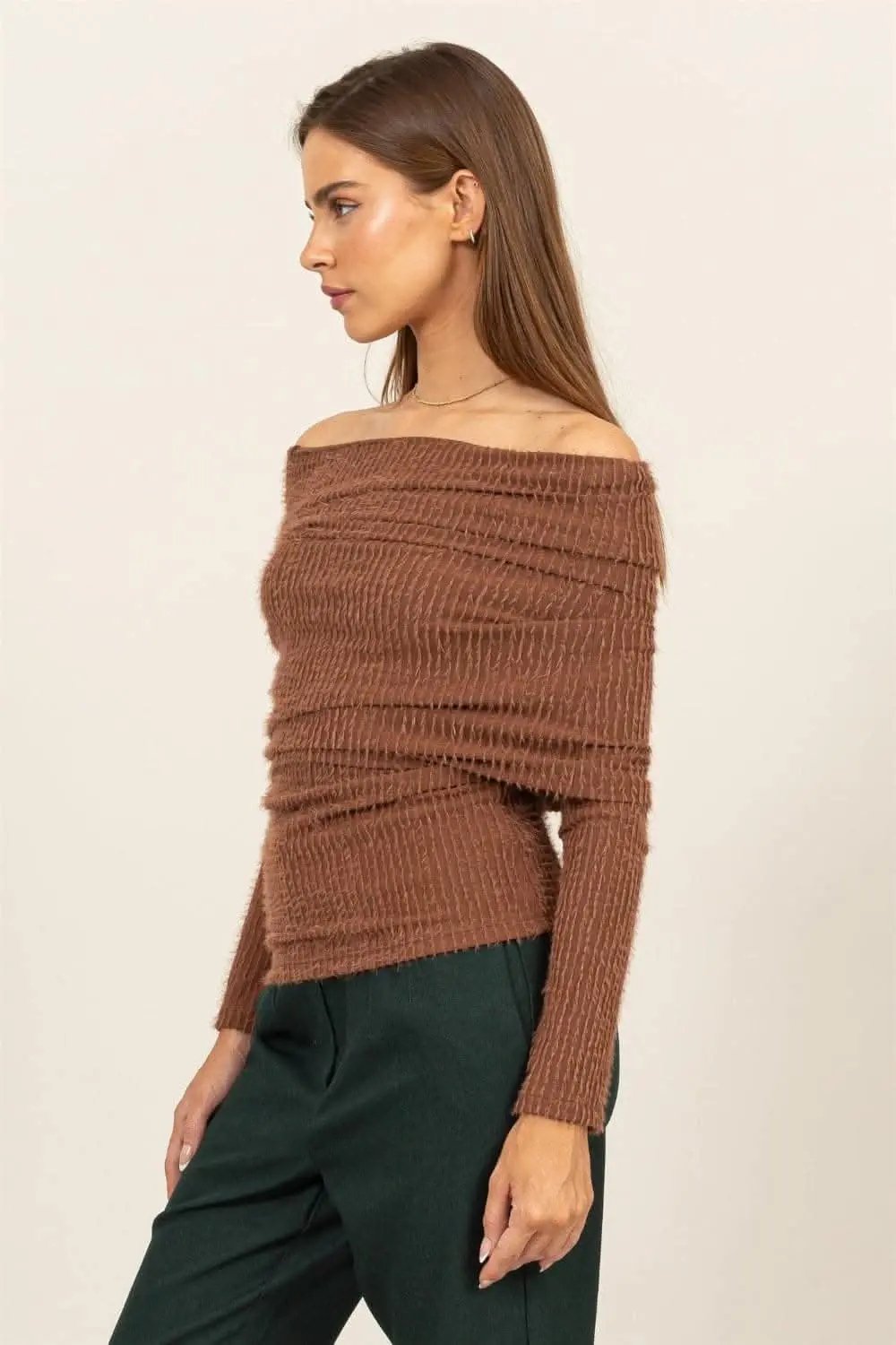 Trendsi Hyfve fuzzy off-shoulder top