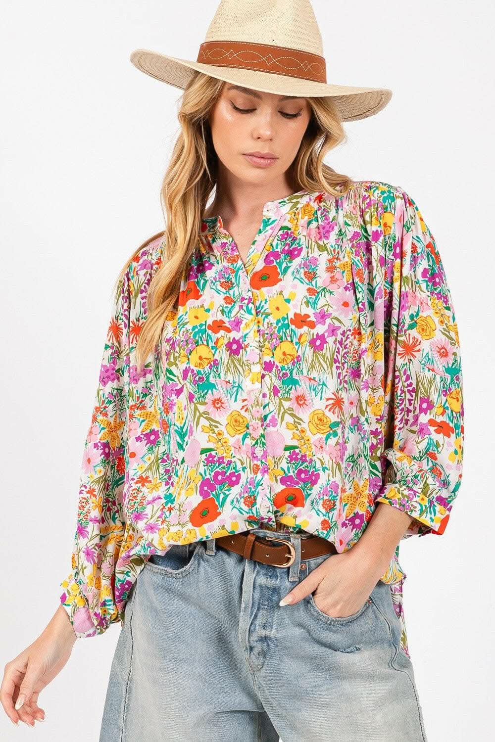 Trendsi Floral Button Down Women's Casual Shirt Lightweight Top
