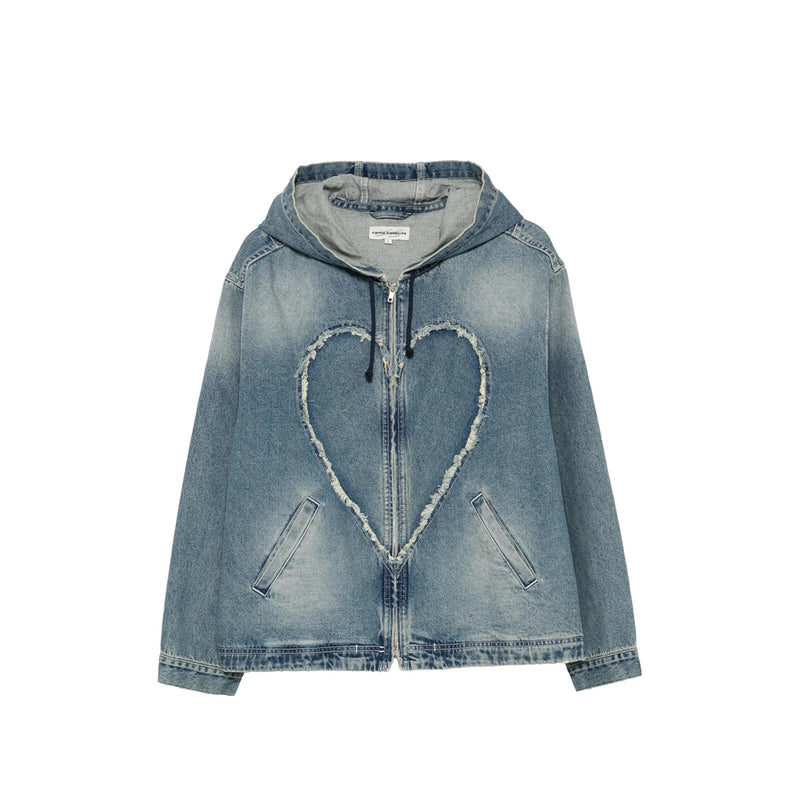Hooded Denim Jacket Light Blue