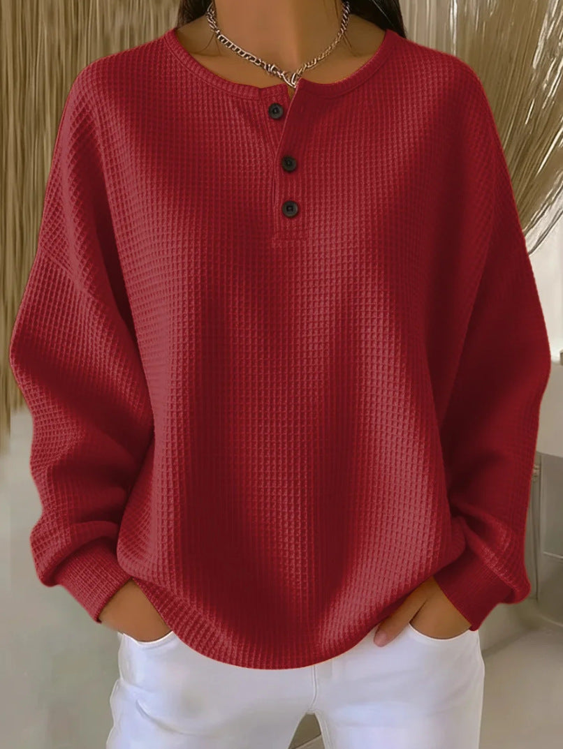 Women's Round Neck Solid Color Pullover Loose Top | Long & Short Sleeve